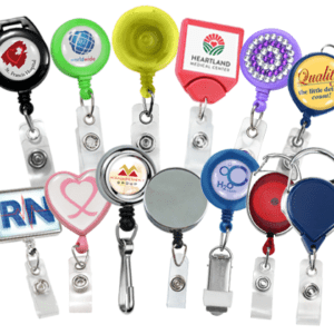 I Love Dogs - Retractable Badge Reel ID Card Name Tag Custom Badge Holder  with Hearts Background (Black Badge Reel with Spring Pinch Clip)